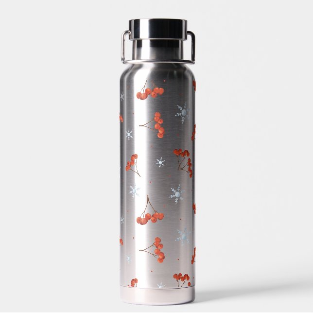 Watercolor Winter Red berry  Water Bottle (Back)