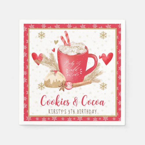 Watercolor Winter Red Cookies and Cocoa Birthday Napkins