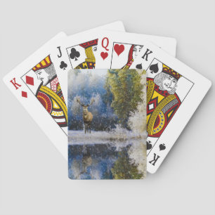 Watercolor Winter Reindeer Forest Poker Cards
