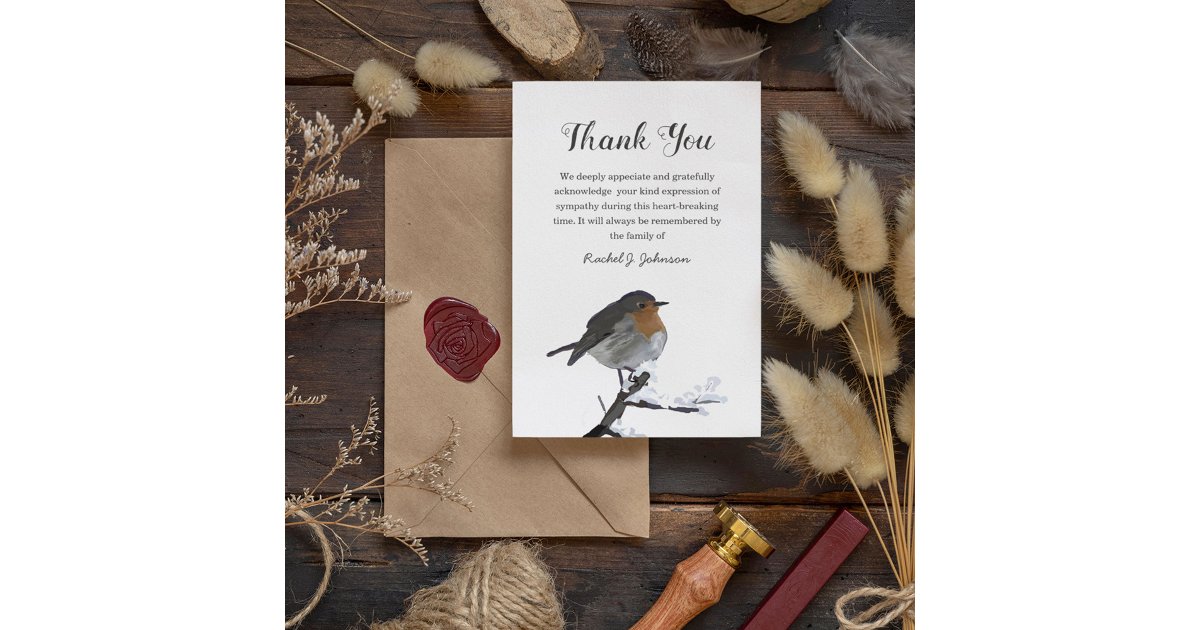Watercolor Winter Robin Bird | Funeral Thank You Card | Zazzle