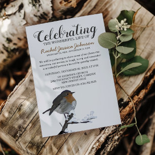 Watercolor Winter Robin Celebration of Life Invitation