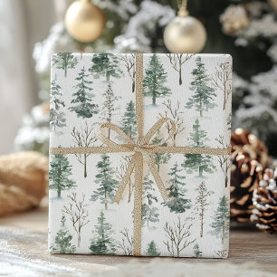 Watercolor Winter Rustic Pine Trees Forest Snow Wrapping Paper