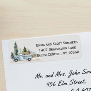 Watercolor Winter Rustic Truck Woodland Address Label