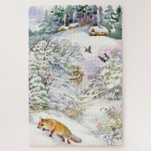 Watercolor Winter Scene 1000 Puzzle