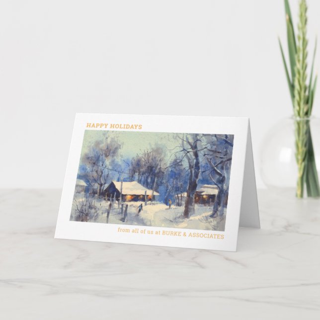 Watercolor Winter Scene Business Holiday Card (Front)