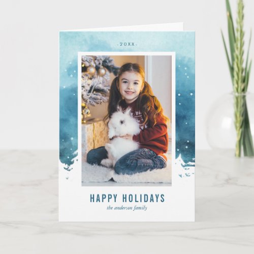 Watercolor Winter Scene Christmas Photo Holiday Card