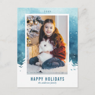 Watercolor Winter Scene Christmas Photo Holiday Postcard