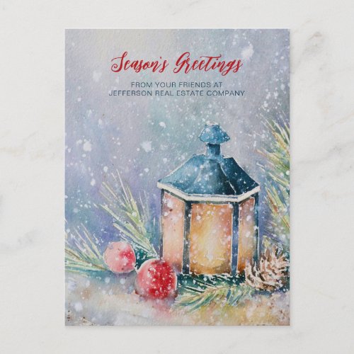 Watercolor Winter Scene Holidays Company Business  Holiday Postcard