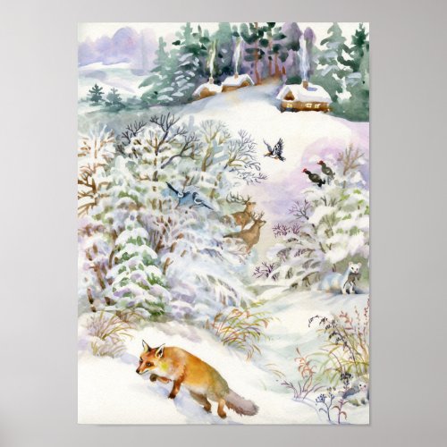 Watercolor Winter Scene Poster