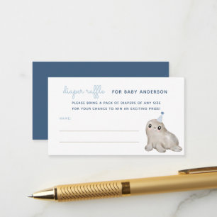 Watercolor Winter Seal Baby Shower Diaper Raffle Enclosure Card