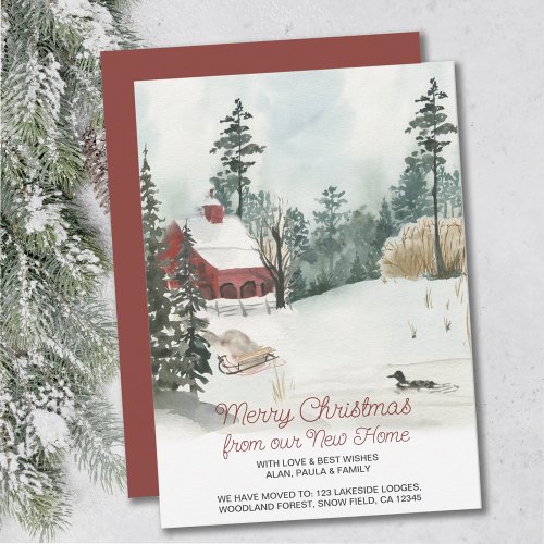 Watercolor Winter Snow Landscape Holiday Moving Announcement