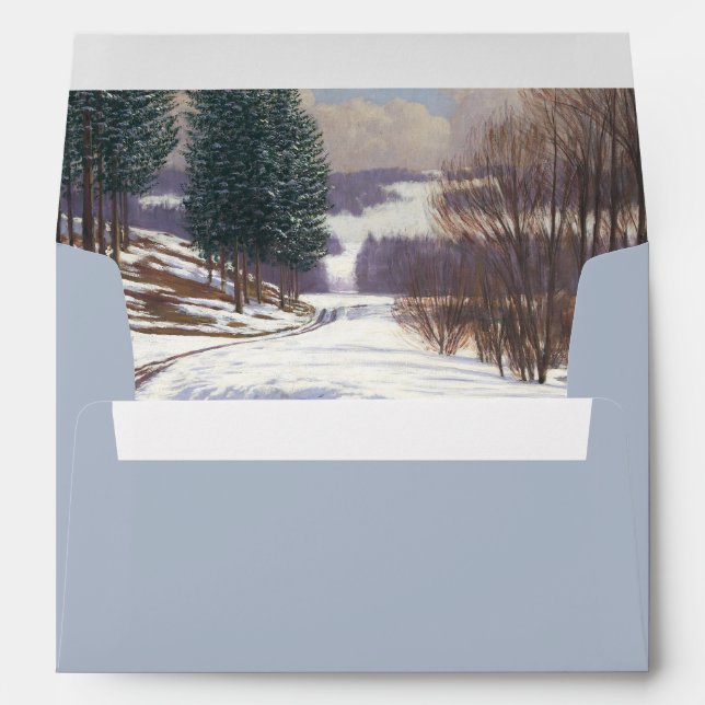 Watercolor Winter Snow Landscape Wedding Envelope (Back (Bottom))