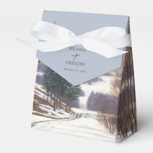 Watercolor Winter Snow Landscape Wedding Favor Boxes