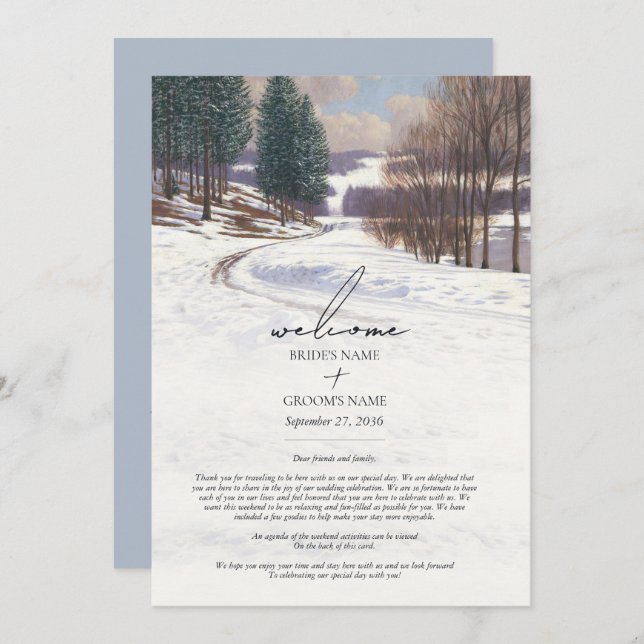 Watercolor Winter Snow Landscape Wedding Itinerary Program (Front/Back)