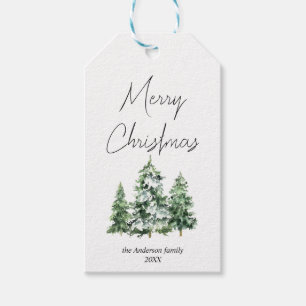 Watercolor Winter Snow Pine Trees Merry Christmas Gift Tags