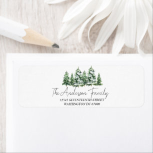 Watercolor Winter Snow Pine Trees Merry Christmas Label