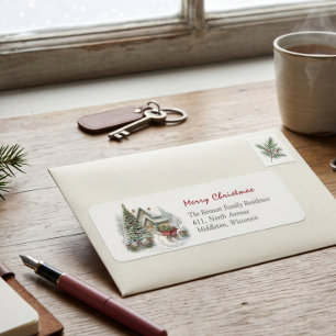 Watercolor Winter Snow Scene Christmas Label