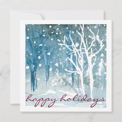 Watercolor Winter Snow Scene Happy Holidays Cards