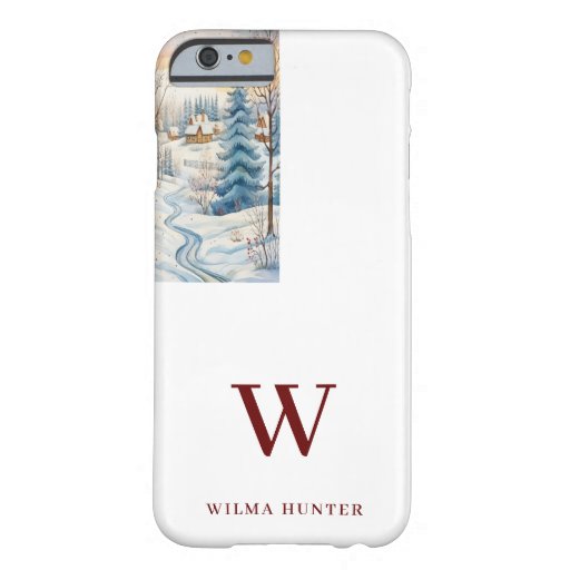 Watercolor Winter Snowflake Hut in Forest Monogram Barely There iPhone 6 Case