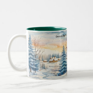 Watercolor Winter Snowflake Hut in Forest Monogram Two-Tone Coffee Mug