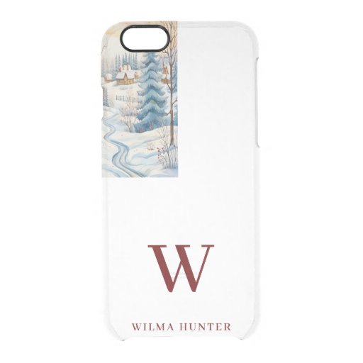 Watercolor Winter Snowflake Hut in Forest Monogram Clear iPhone 6/6S Case
