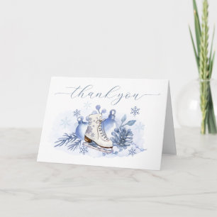 Watercolor Winter Snowflake Ice Skate Baby Shower Letterpress Thank You Card