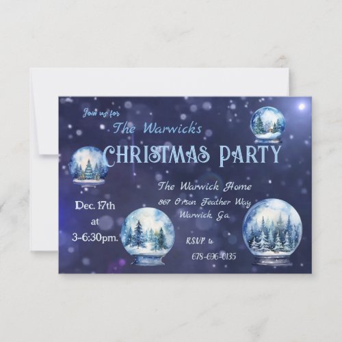 Watercolor Winter Snowglobe Christmas Party Custom Invitation