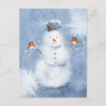 Watercolor Winter Snowman Christmas Holiday Postcard<br><div class="desc">A gorgeous watercolor illustration of a Christmas scene of a cheerful snowman in a top hat with two little birds perched on his arms. Perfect for Christmas or as a thoughtful card for any bird lover.</div>