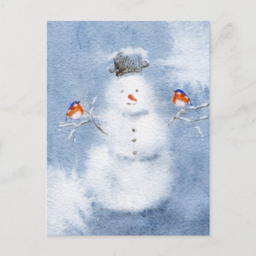 Watercolor Winter Snowman Christmas Holiday Postcard