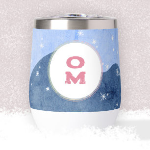 Watercolor Winter Snowy Monogram Keepsake Thermal Wine Tumbler