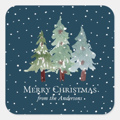 Watercolor Winter Snowy Pine Christmas    Square Sticker