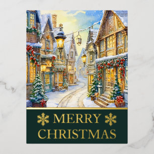 Watercolor Winter Street Scene Christmas Card