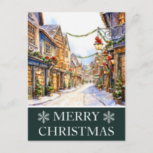 Watercolor Winter Street Scene Christmas Card