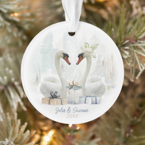 Watercolor Winter Swan Couple  Ornament