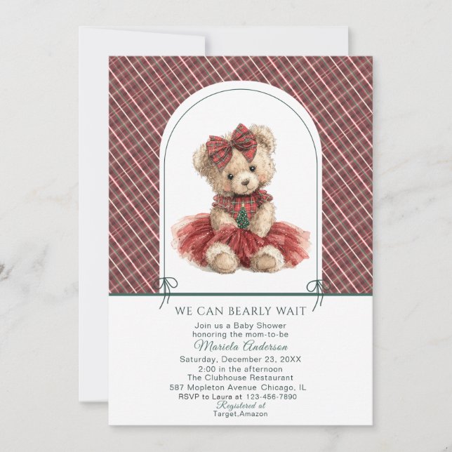 Watercolor  Winter  Teddy bear Christmas Baby Show Invitation (Front)
