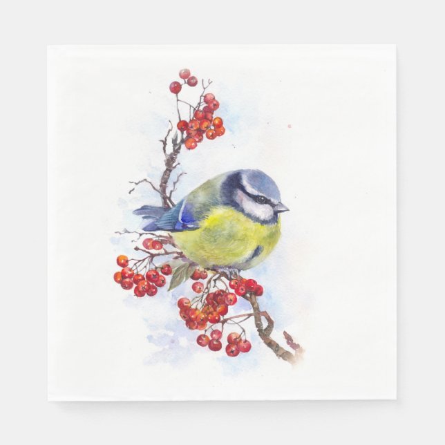 Watercolor winter titmouse bird illustration branc napkins (Front)