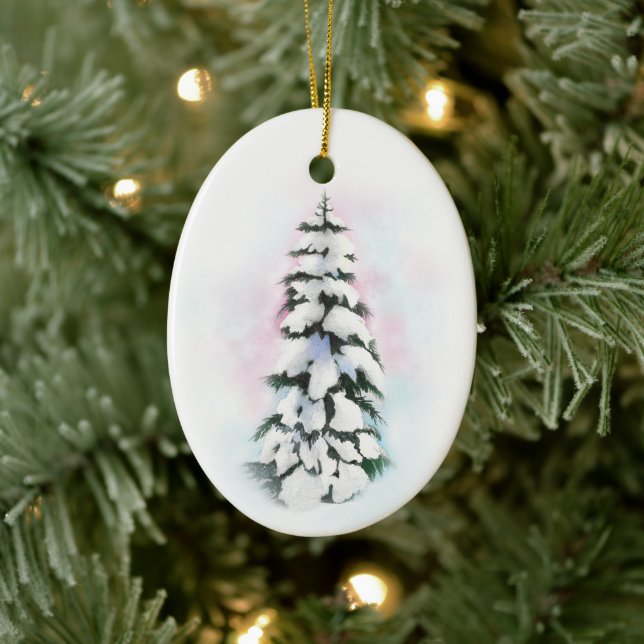 Watercolor Winter Tree Ceramic Ornament (Tree)