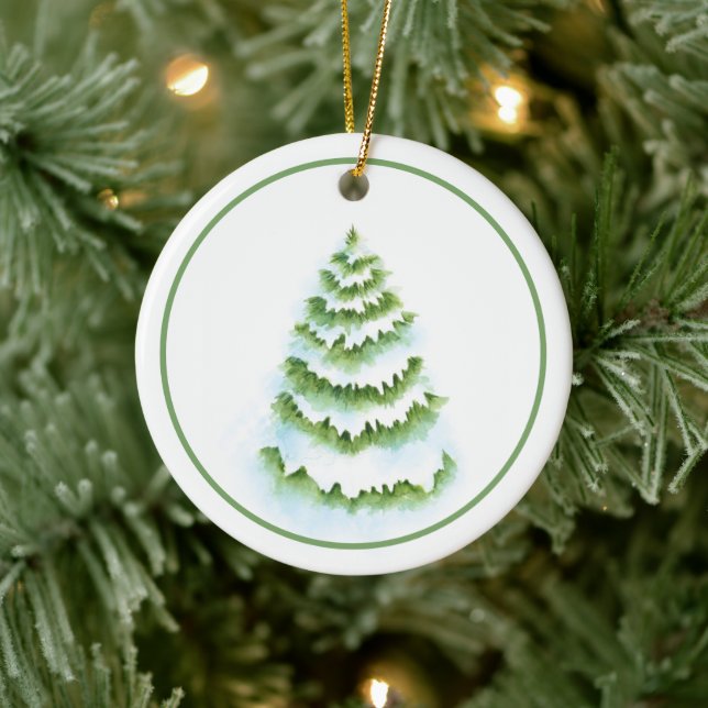 Watercolor Winter Tree Ceramic Ornament (Tree)
