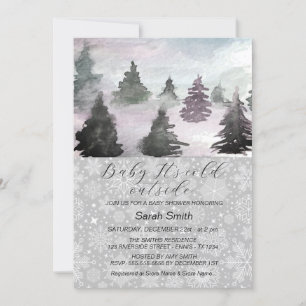 Watercolor Winter Tree Forest Baby Shower Holiday Card