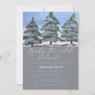 Watercolor Winter Tree Forest Boy Baby Shower  Invitation