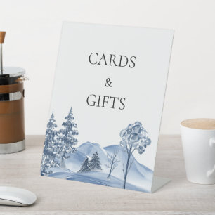 Watercolor Winter tree & Mountain lands Wedding Pedestal Sign