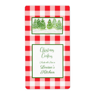 Watercolor Winter Tree Red Check COOKIES with Love Label
