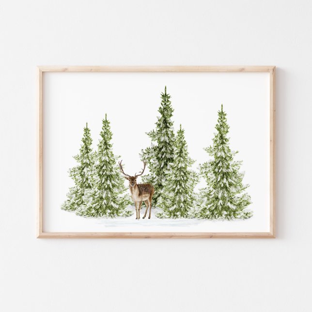 Watercolor Winter Trees and Deer Poster (Creator Uploaded)