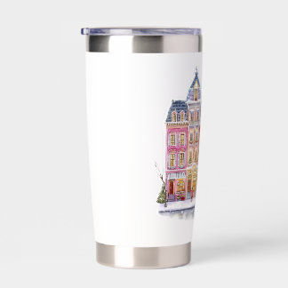 Watercolor Winter Village Christmas Town Insulated Tumbler