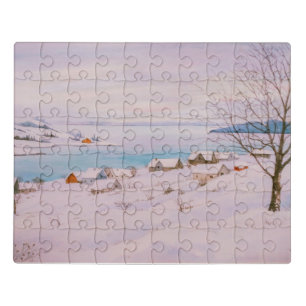 Watercolor Winter Village in Snow Christmas  Jigsaw Puzzle