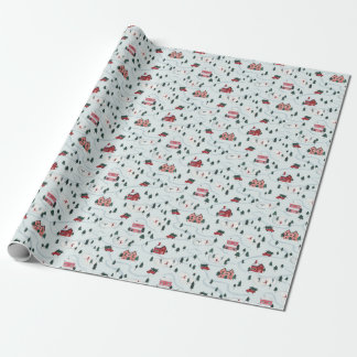 Watercolor Winter Village Scene Wrapping Paper