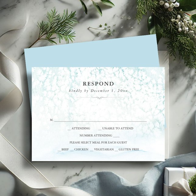 Watercolor Winter Wedding Stationery  RSVP Card (winter wedding rsvp card blue snowy scene)