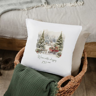 Watercolor Winter Whispers Storybook Christmas Throw Pillow
