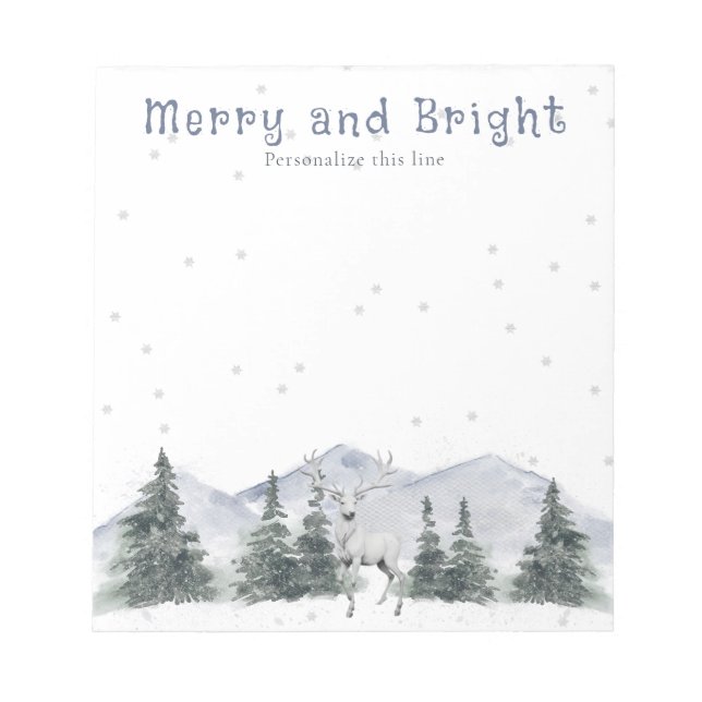 Watercolor Winter White Reindeer Personalized Notepad (Front)