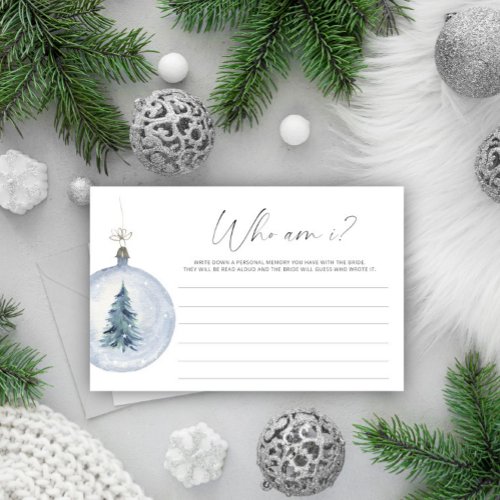 Watercolor winter Who am I bridal shower game Stationery